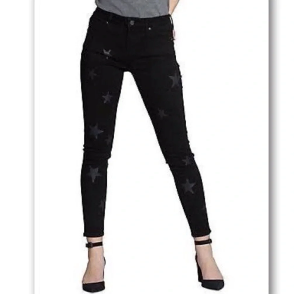 EUC Free People x Driftwood Jackie Black Star Pattern Skinny Jeans Size 27